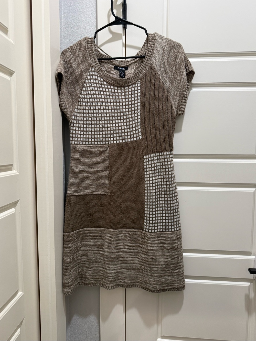 Style & Co. Taupe & Cream Patchwork Knit Mini Dress